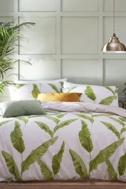 Furn. Plantain Botanical Leaves Reversible Duvet Cover And Pillowcase Set