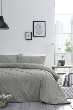Serene Dart Pleated Duvet Cover And Pillowcase Set
