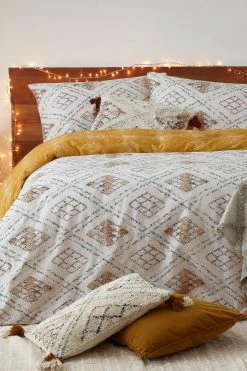 Furn. Ochre Yellow Atlas Global Reversible Brushed Cotton Duvet Cover And Pillowcase Set