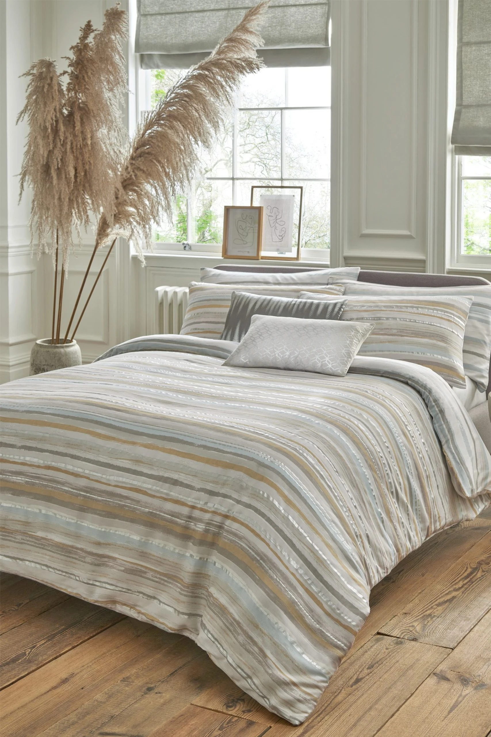 Sam Faiers Serena Stripe Mineral Duvet Cover And Pillowcase Set 3 Sam Faiers Serena Stripe Mineral Duvet Cover And Pillowcase Set
