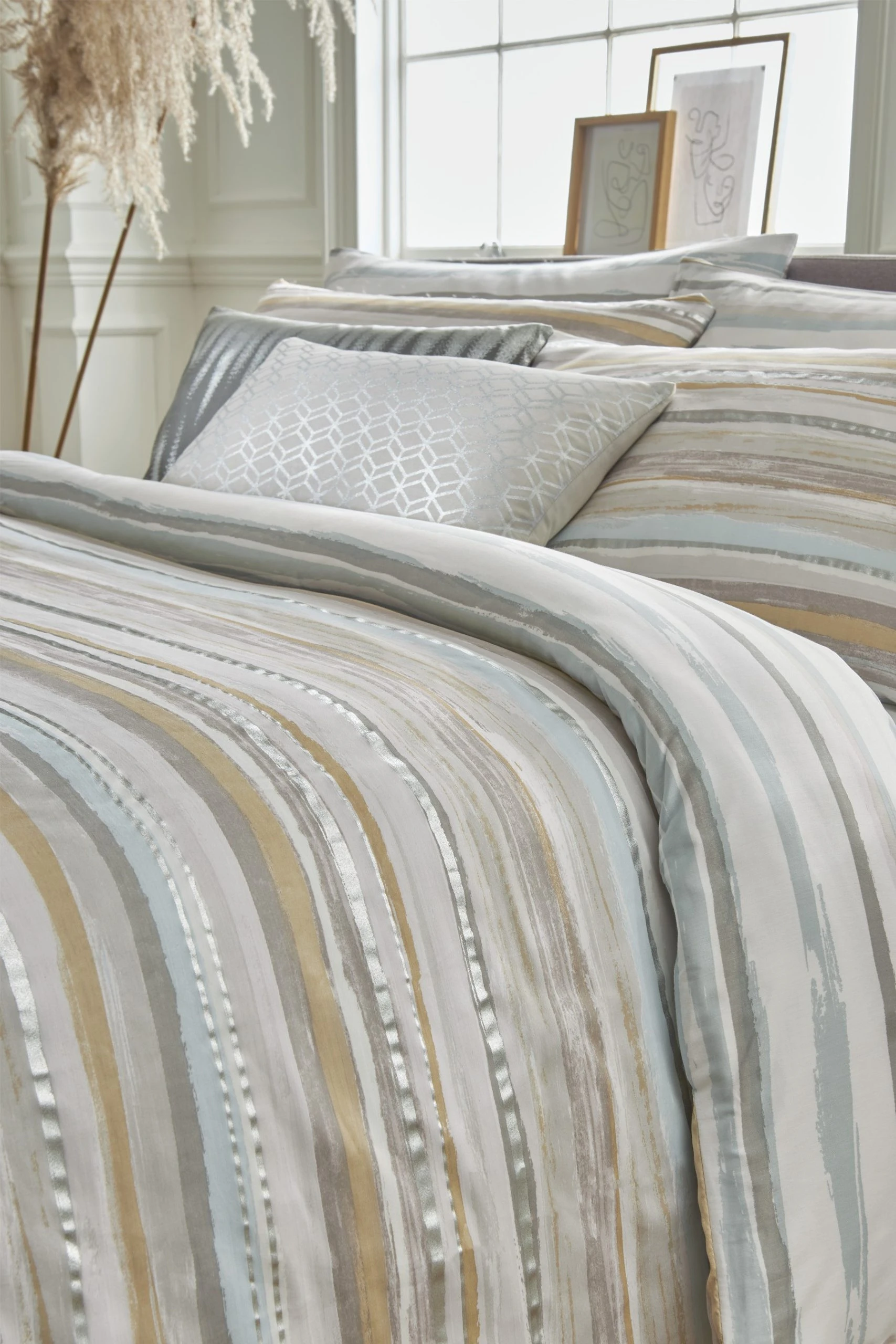 Sam Faiers Serena Stripe Mineral Duvet Cover And Pillowcase Set 4 Sam Faiers Serena Stripe Mineral Duvet Cover And Pillowcase Set - Image 2