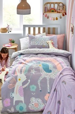 Next Kids 100% Cotton Ditsy Unicorn Reversible Duvet Cover And Pillowcase Set