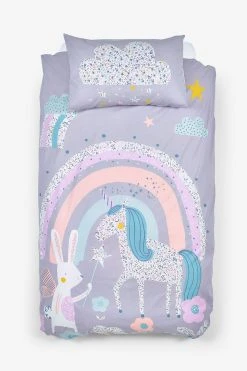 Alternative view of Next Kids 100% Cotton Ditsy Unicorn Reversible Duvet Cover And Pillowcase Set