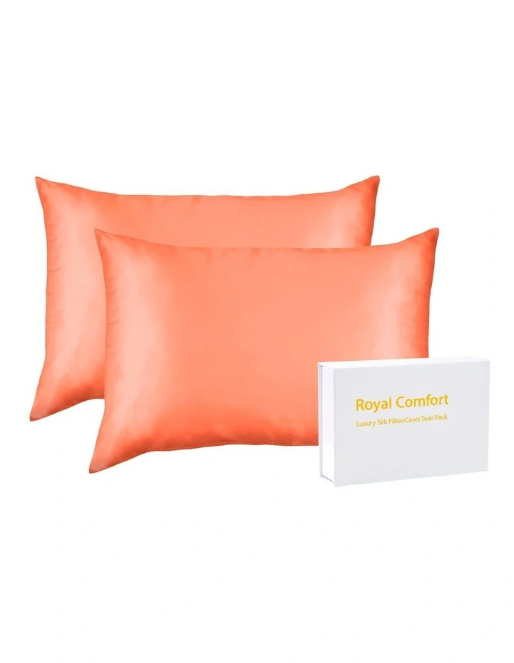 Royal Comfort Mulberry Silk Pillowcase Twin Pack Living Coral 4 Royal Comfort Mulberry Silk Pillowcase Twin Pack Living Coral - Image 2