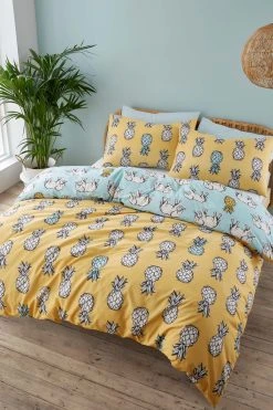 Pineapple Elephant Tupi Pineapple Reversible Cotton Duvet Cover And Pillowcase Set