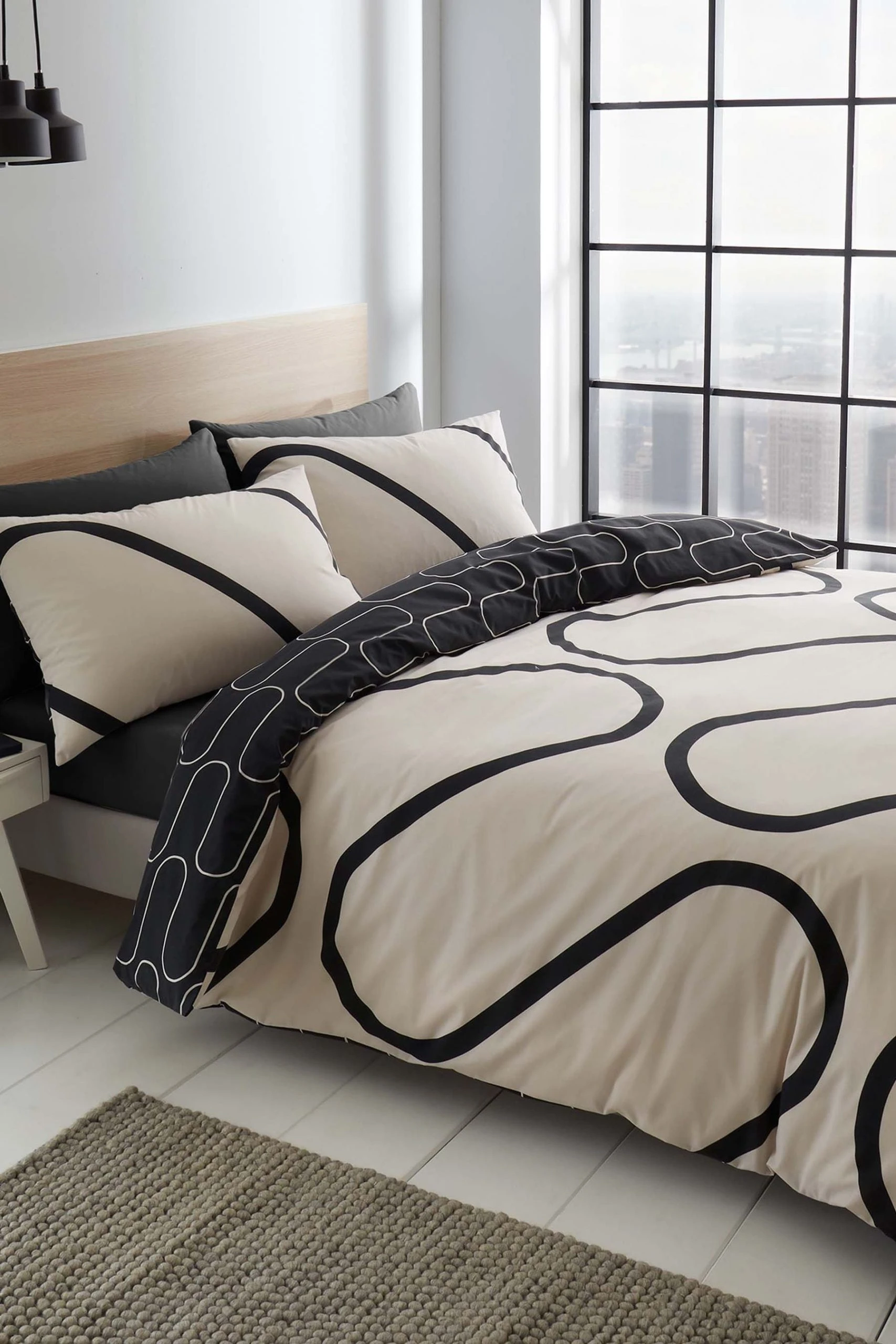 Catherine Lansfield Linear Curve Geometric Reversible Duvet Cover And Pillowcase Set 3 Catherine Lansfield Linear Curve Geometric Reversible Duvet Cover And Pillowcase Set