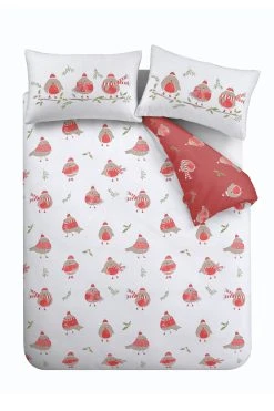 Catherine Lansfield Christmas Robins Duvet Cover And Pillowcase Set -Furn Online A52963s4