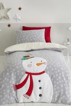 Catherine Lansfield Cosy Snowman Fleece Duvet Cover And Pillowcase Set