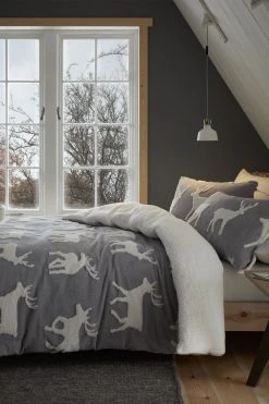 Catherine Lansfield Stag Cosy Sherpa Fleece Duvet Cover And Pillowcase Set