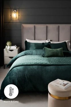 Next Velvet Fleece With Faux Fur Trim Duvet Cover And Pillowcase Set