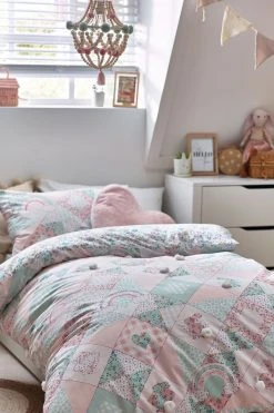 Next Rainbow Patchwork Design With Poms 100% Cotton Duvet Cover And Pillowcase Set