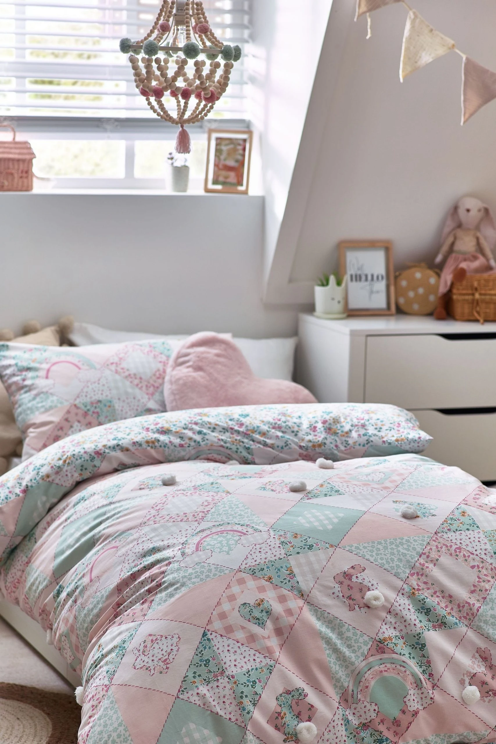 Next Rainbow Patchwork Design With Poms 100% Cotton Duvet Cover And Pillowcase Set 3 Next Rainbow Patchwork Design With Poms 100% Cotton Duvet Cover And Pillowcase Set