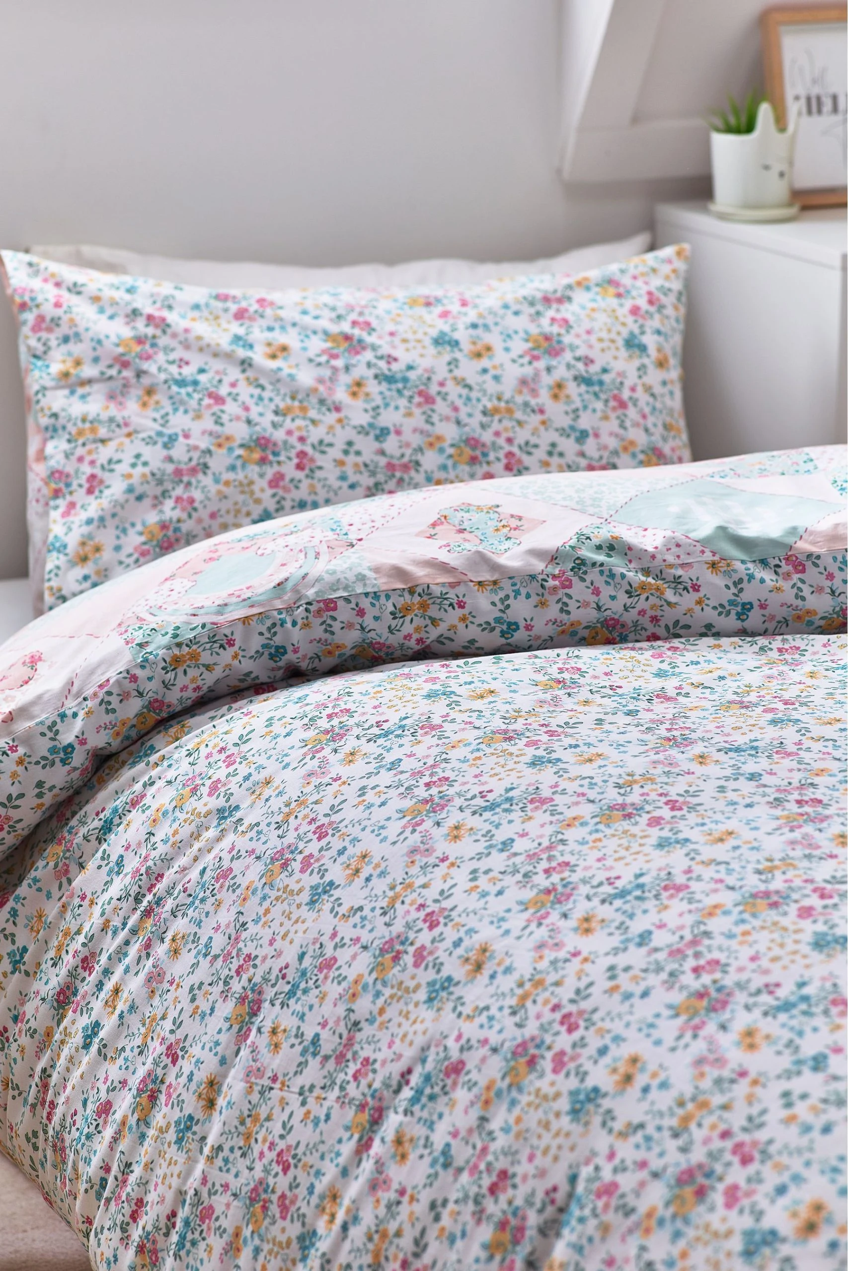 Next Rainbow Patchwork Design With Poms 100% Cotton Duvet Cover And Pillowcase Set 4 Next Rainbow Patchwork Design With Poms 100% Cotton Duvet Cover And Pillowcase Set - Image 2