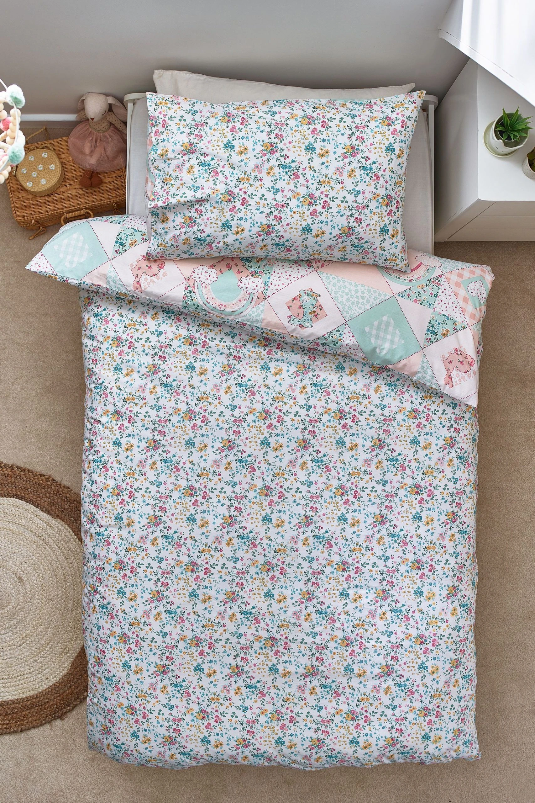 Next Rainbow Patchwork Design With Poms 100% Cotton Duvet Cover And Pillowcase Set 5 Next Rainbow Patchwork Design With Poms 100% Cotton Duvet Cover And Pillowcase Set - Image 3