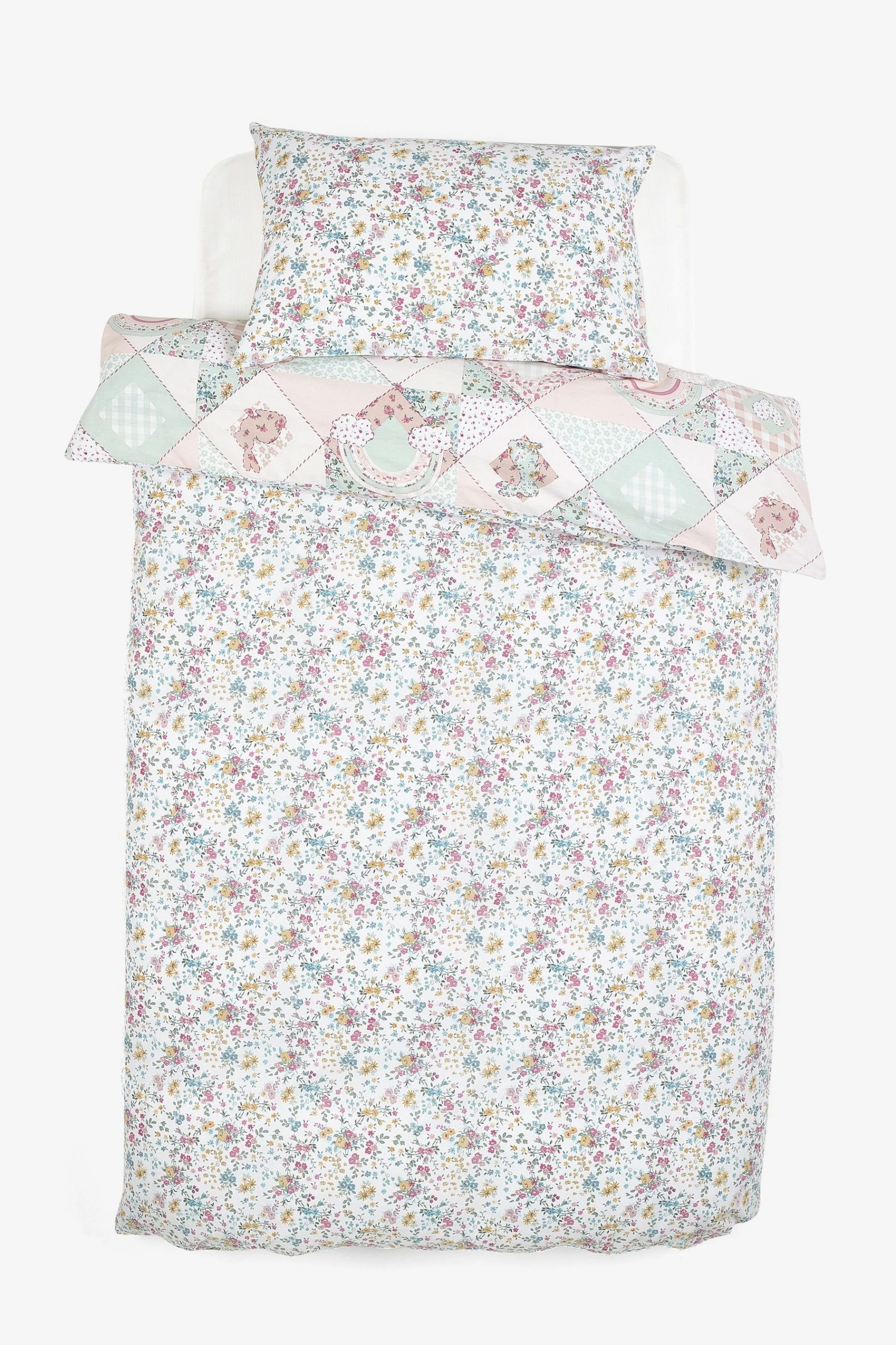 Next Rainbow Patchwork Design With Poms 100% Cotton Duvet Cover And Pillowcase Set 8 Next Rainbow Patchwork Design With Poms 100% Cotton Duvet Cover And Pillowcase Set - Image 6