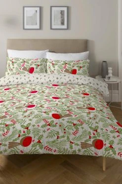 Copenhagen Home Christmas Robins Duvet Cover And Pillowcase Set