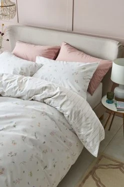 Next 100% Cotton Reversible Watercolour Floral & Stripe Bedset And Pillowcase Set
