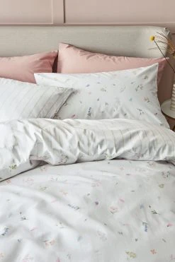 Alternative view of Next 100% Cotton Reversible Watercolour Floral & Stripe Bedset And Pillowcase Set