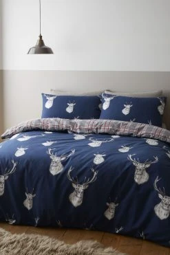 Catherine Lansfield Stag Check Reversible Duvet Cover And Pillowcase Set