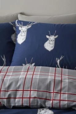 Catherine Lansfield Stag Check Reversible Duvet Cover And Pillowcase Set -Furn Online C61131s3