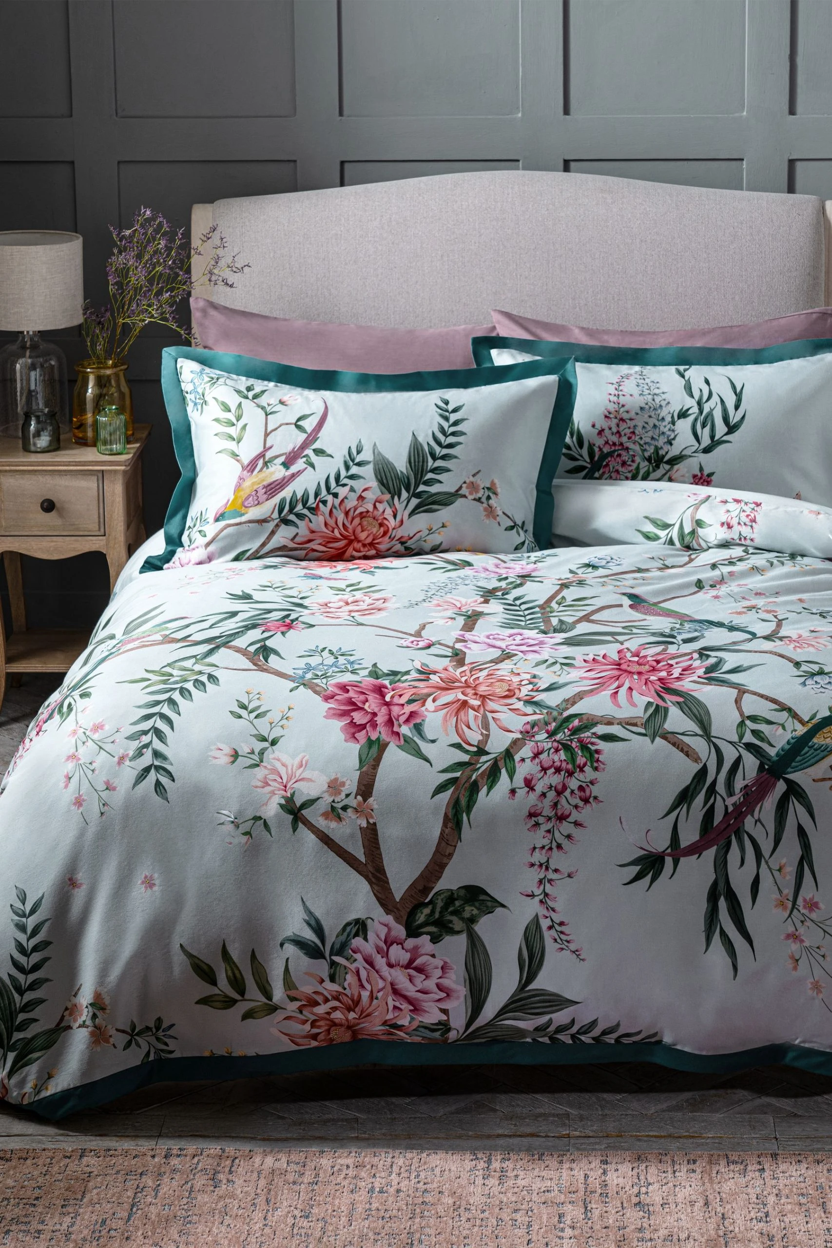 Next Oriental Floral 100% Cotton Sateen 200 Thread Count Duvet Cover And Pillowcase Set 3 Next Oriental Floral 100% Cotton Sateen 200 Thread Count Duvet Cover And Pillowcase Set - Image 2