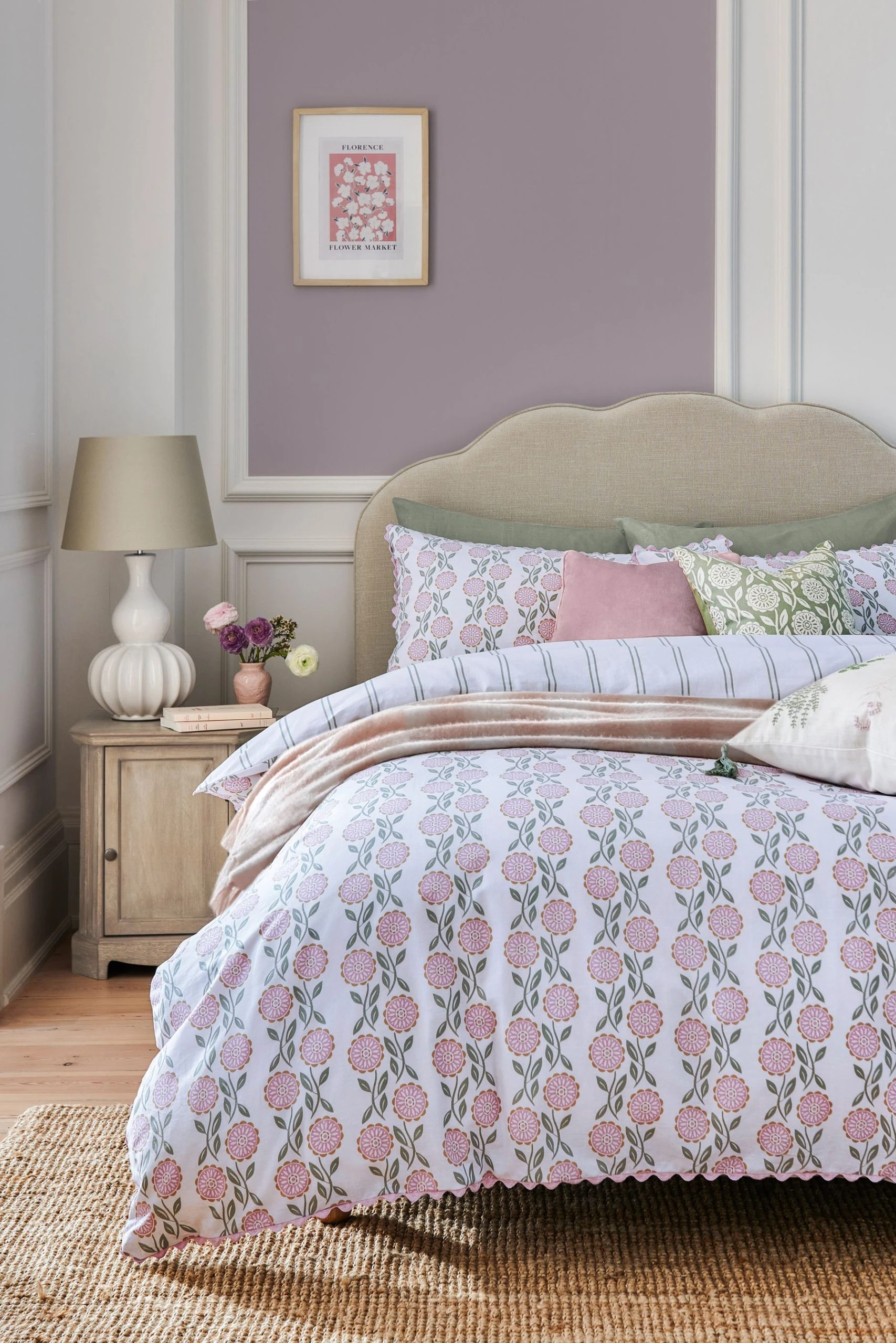 Next Reversible Floral Print With Trim 100% Cotton Duvet Cover And Pillowcase Set 3 Next Reversible Floral Print With Trim 100% Cotton Duvet Cover And Pillowcase Set