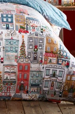Furn. Multicolour Festive Town Christmas Reversible Duvet Cover And Pillowcase Set -Furn Online T20499s3