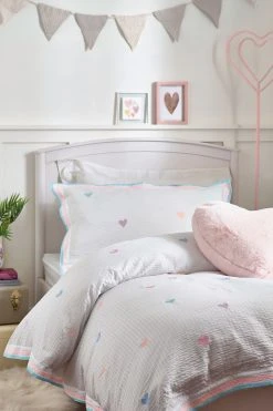 Next White With Pastel Embroidered Hearts Duvet Cover And Pillowcase