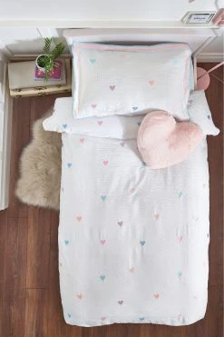 Alternative view of Next White With Pastel Embroidered Hearts Duvet Cover And Pillowcase